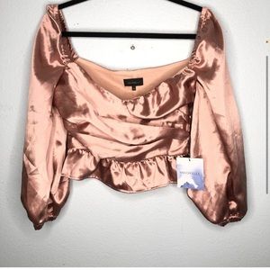 Revolve Majorelle Julia Pink Satin Crop Top Long Sleeve Silky Blouse Medium